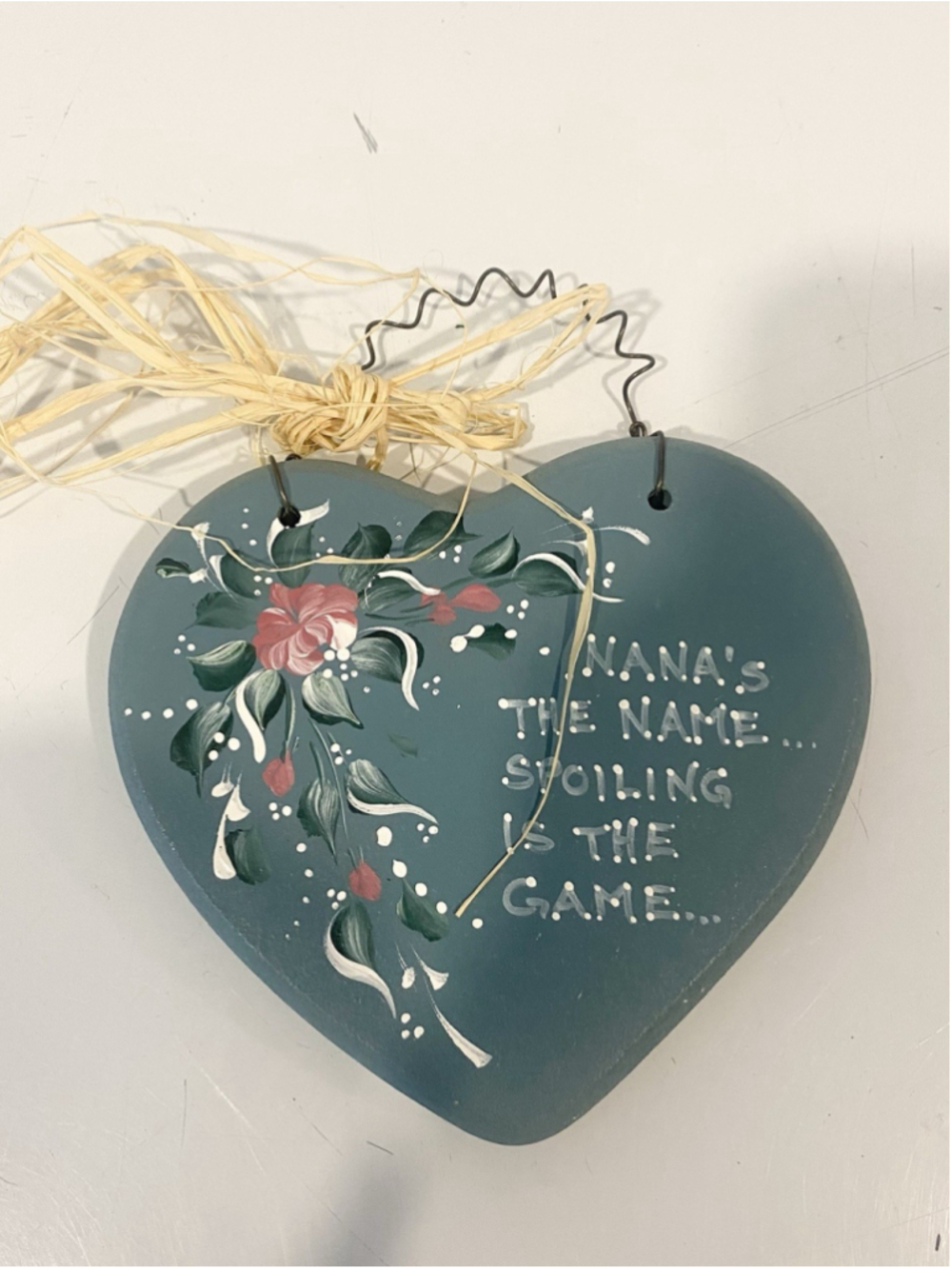 Nana’s the Name Spoiling Is the Game Hand Painted Heart Wall Plaque 5”
